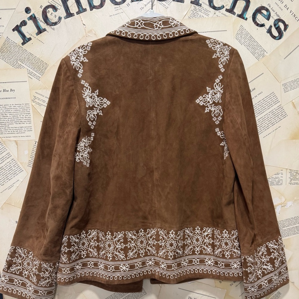 Free People Janie Suede Jacket We The Free Embroidered Button Blazer Brown - Picture 5 of 6